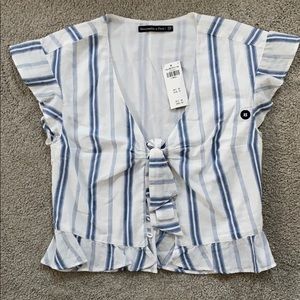 A&F Blue Striped V-Neck Blouse